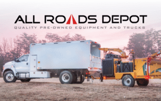 All Roads Depot logo on image of brush chipper and chip truck